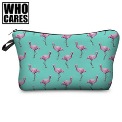 Who Cares New Flamingo Cyan 3D Printing Cosmetic Bag Women Fashion Trousse De Toilette Organizer Pouch Vanity Travel Makeup Bag