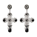 Over-sized Jeweled Cross Drop Earrings